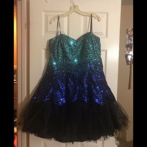 SOLD ✔️Ombré Blue Green & Black Mini Skater Dress